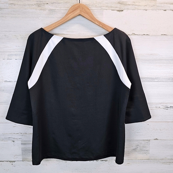 Gretchen Scott Jersey Tee Topper Medium Black 3/4 Sleeves Sporty Athleisure Golf - Picture 9 of 16